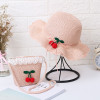 Cherry straw hat & bag set-Pink