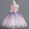 Discover our enchanting girls' dress: a dazzling blend of elegance and style. Featuring a pink sequins bodice with a charming pink bow, adorned with a shimmering star foil print. The ombre shade pink and purple tulle skirt adds a touch of magic, while the comfortable cotton lining ensures a perfect fit. Make her shine on any special occasion!