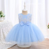 Discover enchanting blue dresses for girls featuring a delightful floral French lace bodice, a dreamy tulle skirt, and charming bow accents at the front and back. Perfect for adding a touch of elegance to any occasion. Shop now!