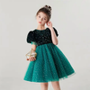 Discover the enchanting world of green dresses for girls at our online store! Immerse in elegance with our stunning sequin bodice and sparkly tulle skirt design, perfect for any special occasion. Crafted with love, each dress is lined with soft cotton fabric to ensure comfort and confidence all day long. Embrace the whimsical charm of puffy sleeves and a delightful bow to tie the waist. Available in a variety of shades, including the mesmerizing green option. Make your little one shine in our green dress collection today