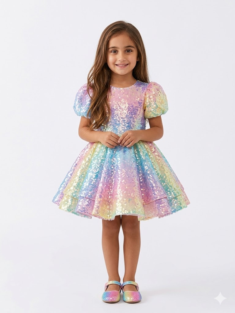 Rainbow girls sequins party dress