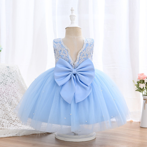 blue  baby lace dress on mannequin back blue  baby lace dress on mannequin back