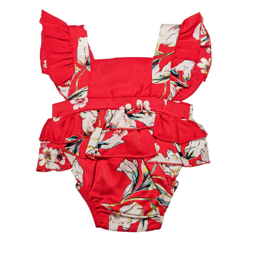 Introducing our adorable Baby Floral Red Romper with Frills, designed especially for your little one aged 3 to 6 months! Crafted with utmost care and attention to detail, this charming romper will surely make your baby stand out with its delightful floral pattern and lovely frills.