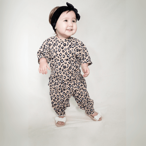 baby model wearing leopard print top and sweatpant baby model wearing leopard print top and sweatpant