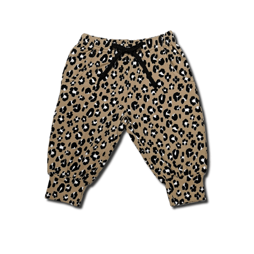 Leopard print unisex sweat pants flat lay