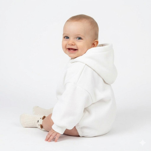Unisex fleece hoodie onesie- White