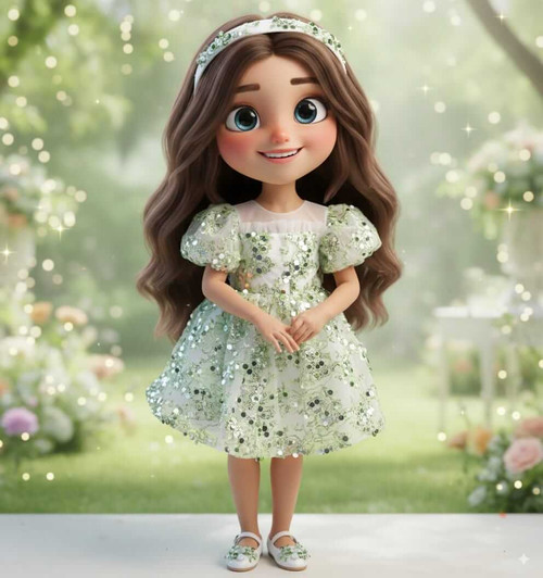 Kiki girls green sequins party dress