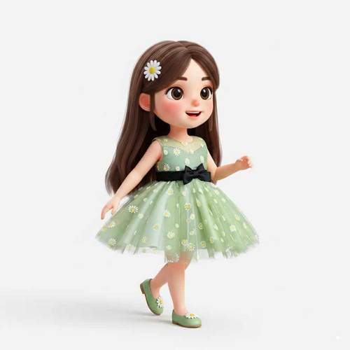 Ilyana girls green daisy birthday dress