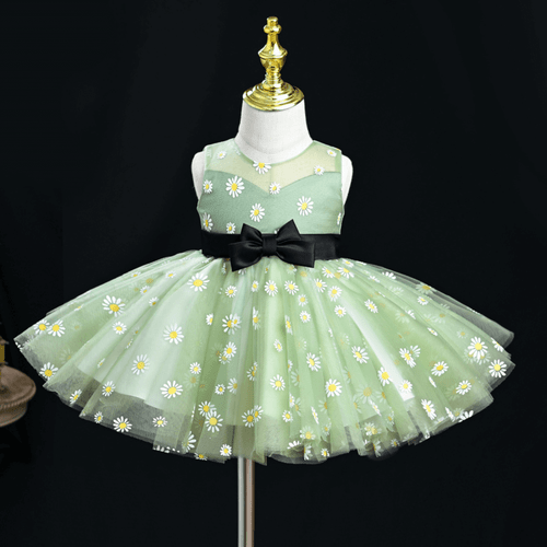 green daisy girls dress on mannequin front view