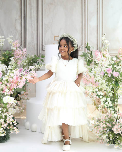 Livia ivory ruffle high low girls party dress