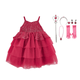 flat lay of pink dress with accessories