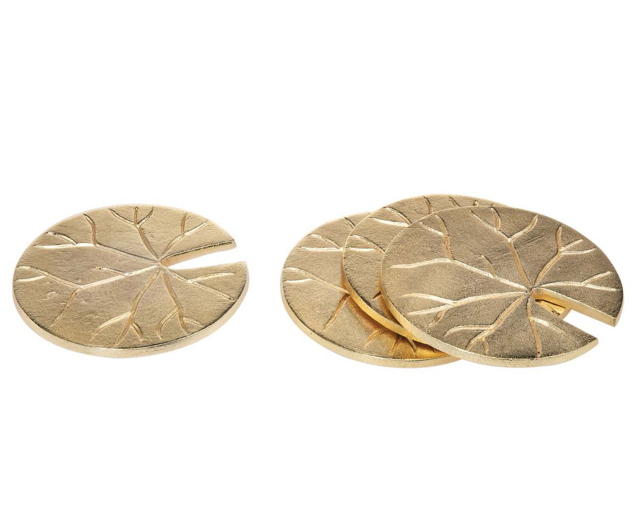 Elegant Gold Lily Pad Coaster Set