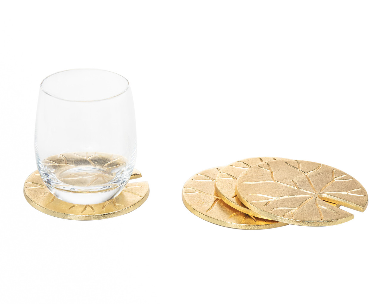 Elegant Gold Lily Pad Coaster Set - Thumbnail 2