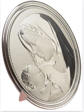 Madonna with Child Icon Oval 925 Silver  Madonna with Child Icon Oval 925 Silver