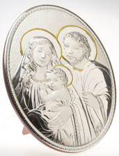 Italian 925 Silver Oval Holy Family Icon Plaque
