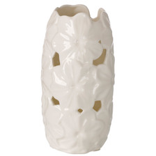 italian Bone China Vase with Embosed Daisy flowers in Ivory