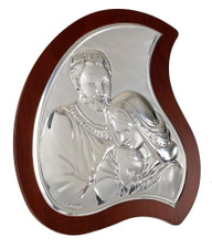 Italian Silver Holy Family plaque tear drop shape