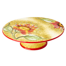 Cucina Italiana Ceramic Round Footed Cake Stand 10 x 10 In, Sunflower