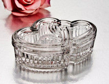 A clear Crystal trinket box Double heart shape perfect for wedding favors or bridal shower gifts.