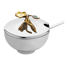 stainless steel gold plated pleated inkcap jar with spoon luxury corporate gift decorative office accessory