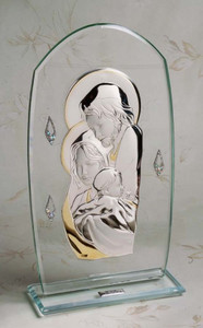 Holy Family religious Icon  925 Silver Argento w.18kt Gold Plated