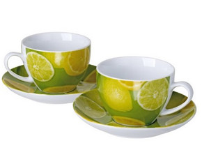 Cucina Italiana Porcelain Coffee Mug and Saucer Set of 2 Lemon Decor