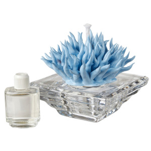 Decorative blue glass diffuser with coral stopper for bridal shower favors

