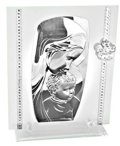Madonna w. Child w swarovski flower plaque