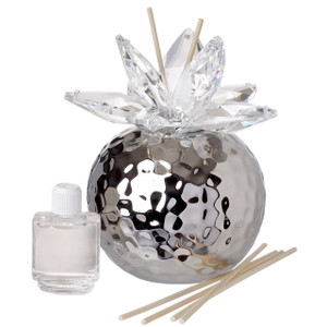 Silver crystal lotus reed diffuser wedding favor with elegant decorative top