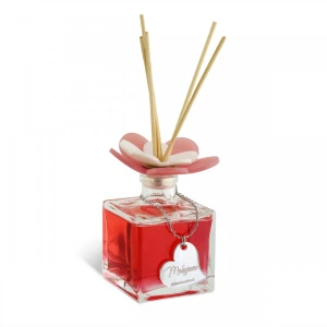 Decorative Diffuser Square Bottle with Flower Red
