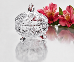A round crystal candy, elegantly placed on a table, perfect for wedding favors, and bridal showers