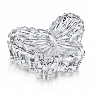 Clear crystal butterfly decorative dish with sparkling faceted glass design and elegant wedding favor presentation