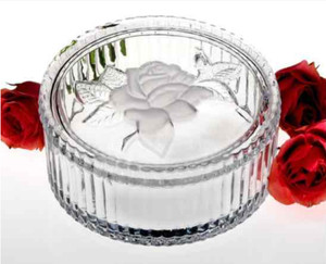 Crystal Clear candy dish With a frosted rose top perfect for wedding favors