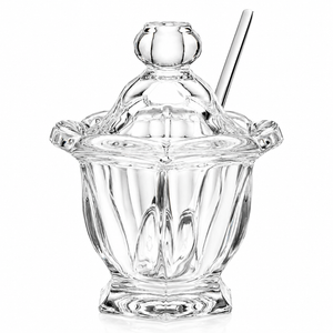 Crystal honey jar with spoon for wedding favors, bridal showers, anniversary gifts, and elegant table décor
