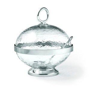 A round sugar holder with spoon Silver color perfect for wedding favors and bridal showers