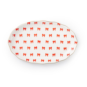 an oval 14 inch oval platter with Jolly bows  red ones, ideal for wedding showers