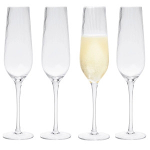 Divo Optic Crystal Champagne Flute Set of 4 – Elegant Faceted Glassware