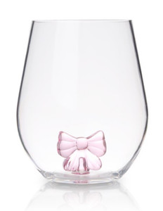 Pink Bow Stemless Wine Glass – Wedding Favor