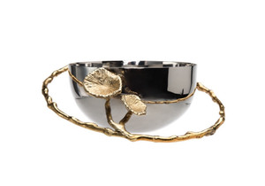 Elegant gold-plated stainless steel ringed nut bowl – hand-crafted decorative serving bowl for weddings, bridal showers, and corporate gifts