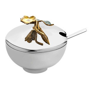 stainless steel gold plated pleated inkcap jar with spoon luxury corporate gift decorative office accessory