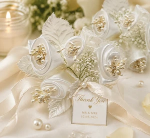 Ivory Satin Rose Flowers 72pcs – Wedding Decor Mini Roses