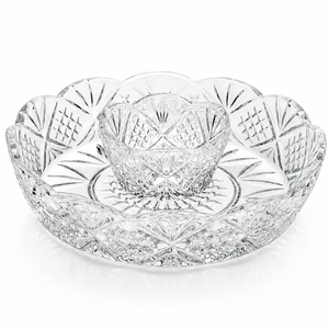 Crystal scalloped mini chip and dip set with dip bowl for wedding favors and bridal shower gifts