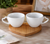 Heart handle porcelain coffee cup set with bamboo base, unique wedding favor and bridal shower keepsake gift