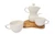A coffee pot and two cups elegantly arranged on a wooden tray, perfect for cozy gatherings or special occasions.