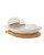 Charming heart-shaped white butter dish with a lid, resting on a wooden stand, ideal for wedding favors and bridal showers