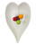 Sideview of a heart-shaped white ceramic dish, ideal for serving appetizers at weddings.