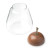 A glass jar adorned with a brown lid and a wooden lid, suitable for kitchen canisters or as wedding favors