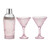 A pink crystal martini cocktail shaker set grates for a wedding favors and bridal shower favors