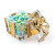 An open crystal candy box with gold ribbon around Filled with Candies