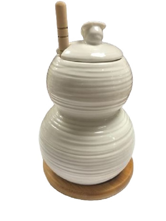 Honey Jar And Dripper White Porcelain (Wedding Favor)